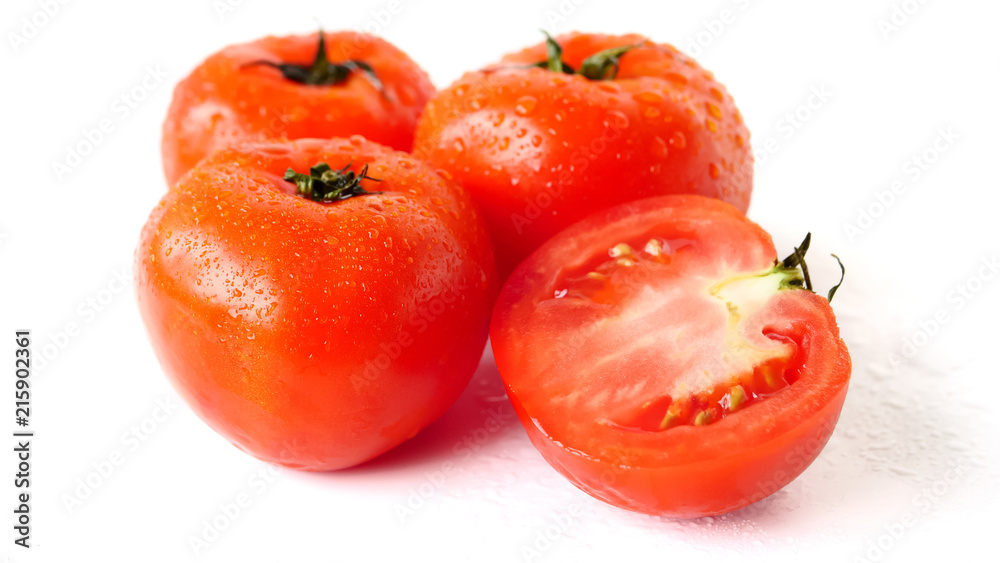 Close up of Fresh tomatoes on white background