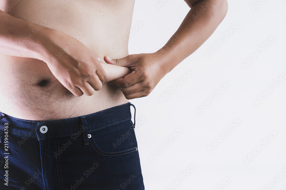 Fototapeta premium man with overweight big fat belly chubby