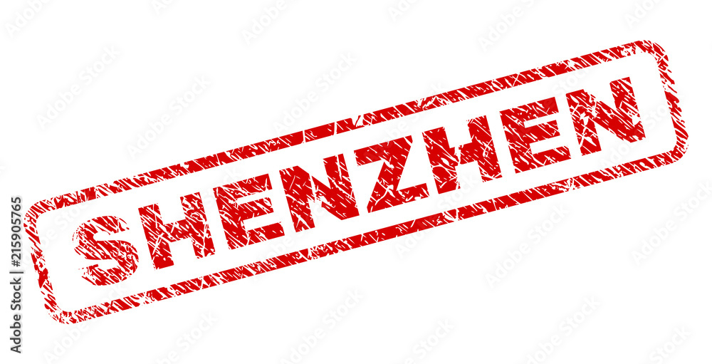 SHENZHEN stamp seal print with grunge style. Red vector rubber print of SHENZHEN label with unclean texture. Text label is placed inside rounded rectangle frame. SHENZHEN stamp seal print with grunge style. Red vector rubber print of SHENZHEN label with unclean texture. Text label is placed inside rounded rectangle frame.