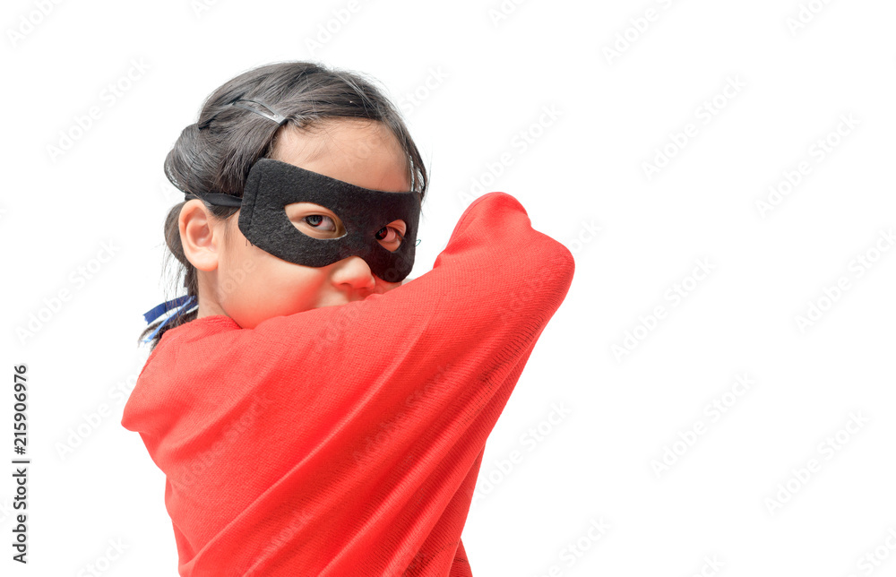 Little child plays superhero isolated Little child plays superhero isolated