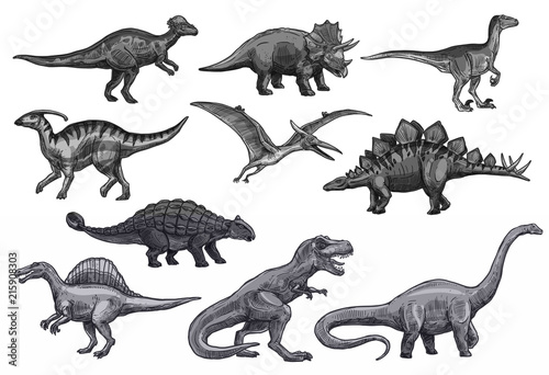 Fototapeta Naklejka Na Ścianę i Meble -  Vector sketch dinosaurs icons set