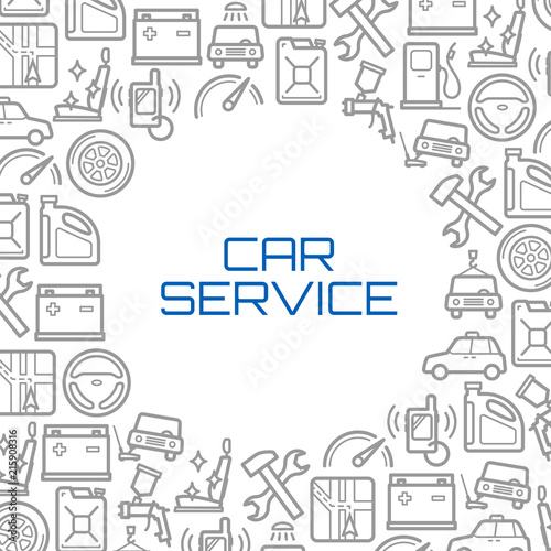 Vector line icons poster of car service tools