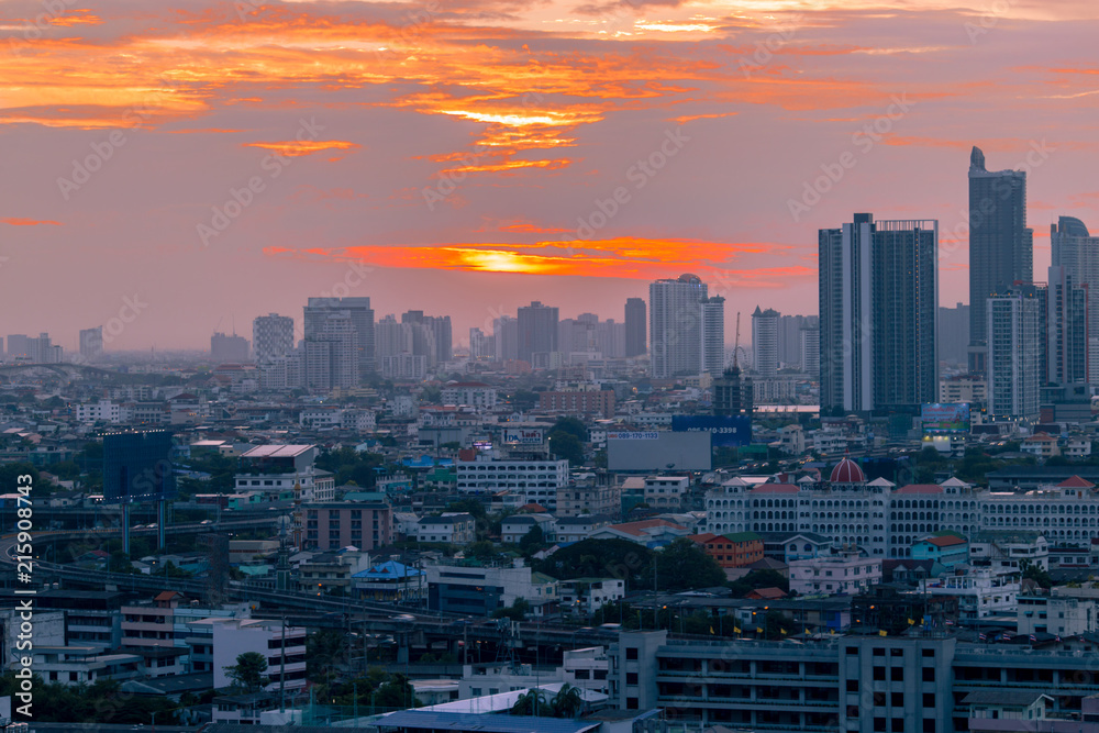 Bangkok: 31 July 2018, light evening light, traffic on expressway (Din Daeng), Thailand