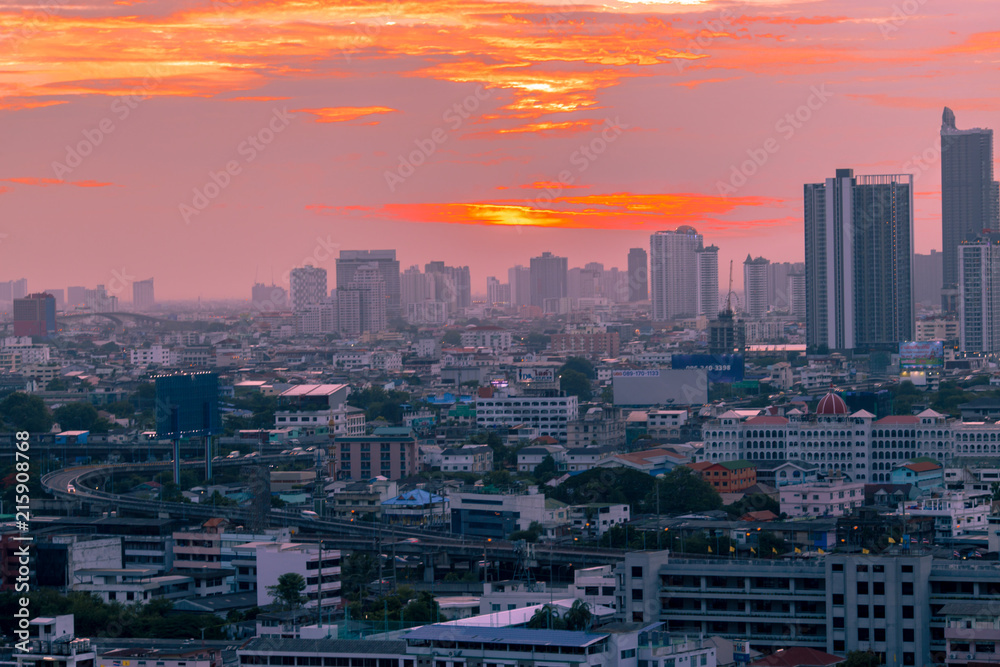 Bangkok: 31 July 2018, light evening light, traffic on expressway (Din Daeng), Thailand