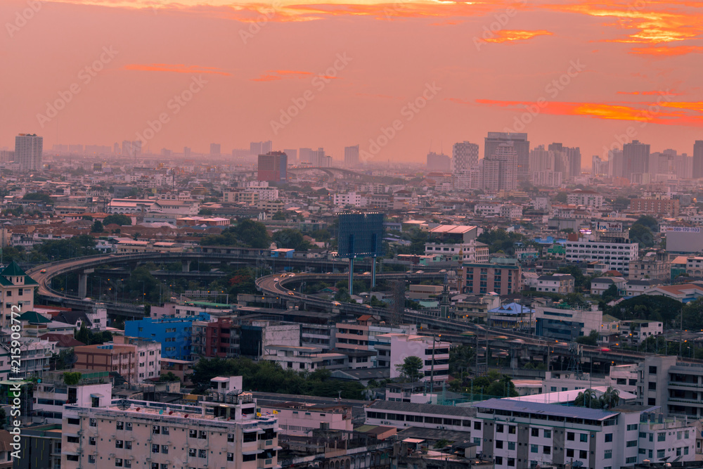 Bangkok: 31 July 2018, light evening light, traffic on expressway (Din Daeng), Thailand