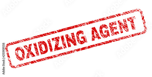 OXIDIZING AGENT stamp seal imprint with grunge style. Red vector rubber print of OXIDIZING AGENT text with grunge texture. Text label is placed inside rounded rectangle frame.