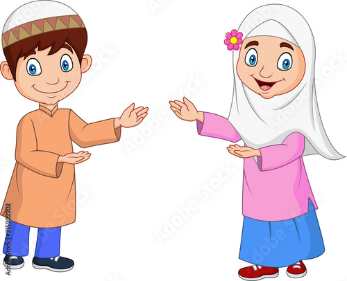Happy Muslim kids cartoon
