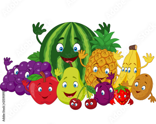 Set of various funny cartoon fruits
