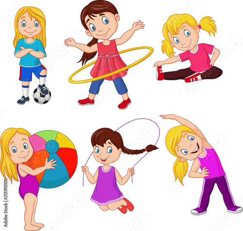 Cartoon little girls with different hobbies