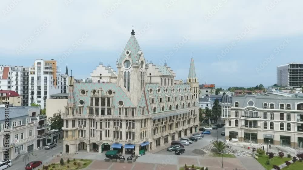 Batumi bird-eye view, unusual architecture and fountain on Europe square
