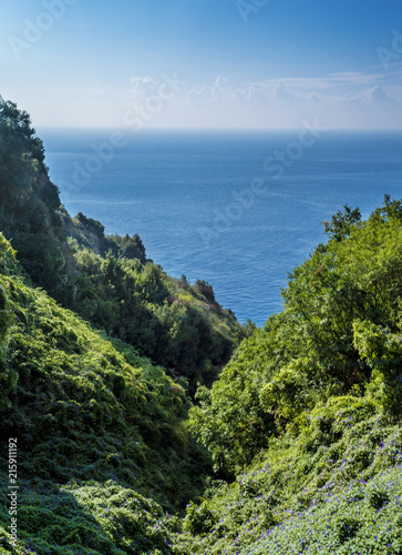 A panoramic high view of the Mediterranean ocean from the beach at Positano, Amalfi coast, Italy.