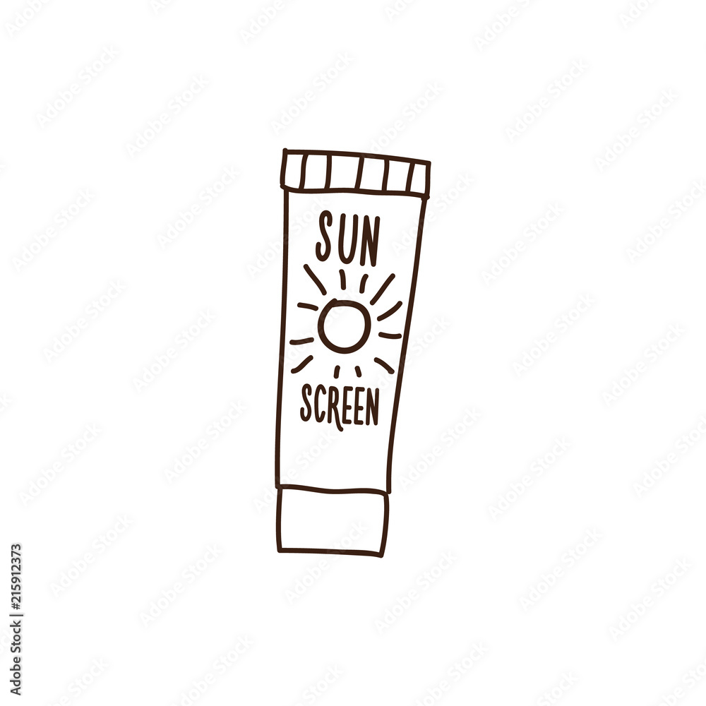 Sunscreen sketch. Vector doodle hand drawn illustration icon. Summer