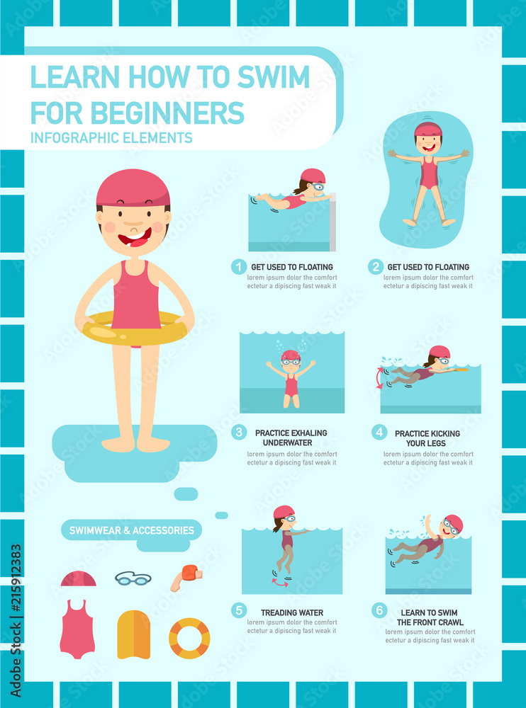 Learn how to swim for beginners infographic vector illustration Stock ...