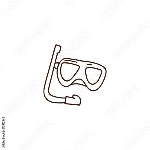 Diving mask goggles with snorkel doodle illustration. Vector hand drawn icon.
