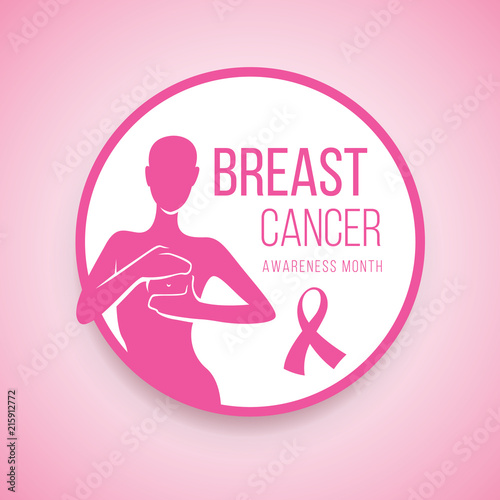 Breast cancer Awareness with human are Self Check For Breast Cancer sign in circle frame vector design