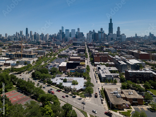 Chicago skyline on a blue sunny day - afternoon