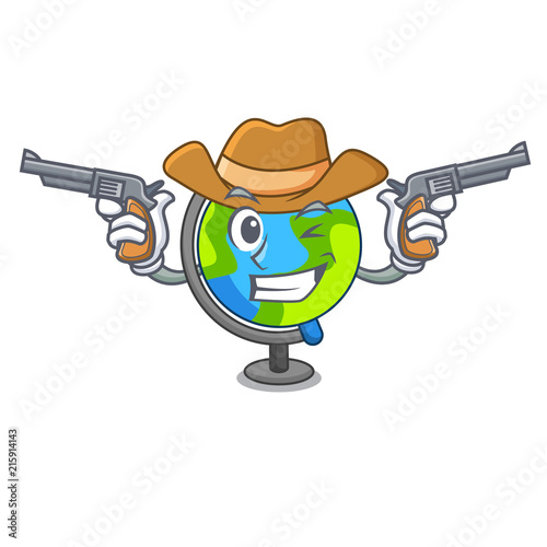 Cowboy globe character cartoon style