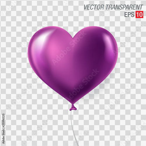 Bright purple heart shaped air balloon isolated on transparent background