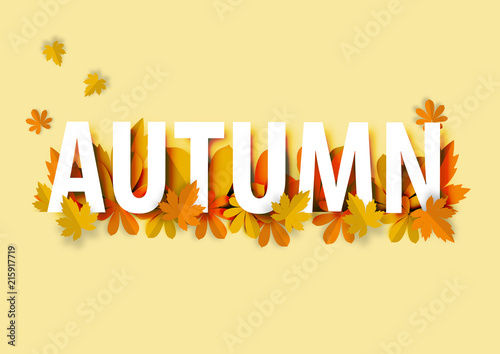 Autumn background with paper art design vector and illustration