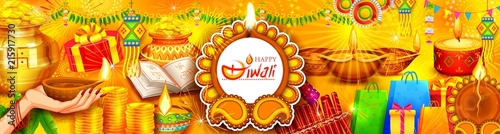 Burning diya on Happy Diwali Holiday background for light festival of India