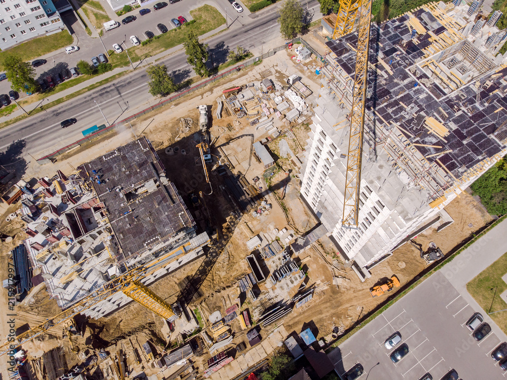 Fototapeta premium aerial photography of industrial area. new apartment building under construction