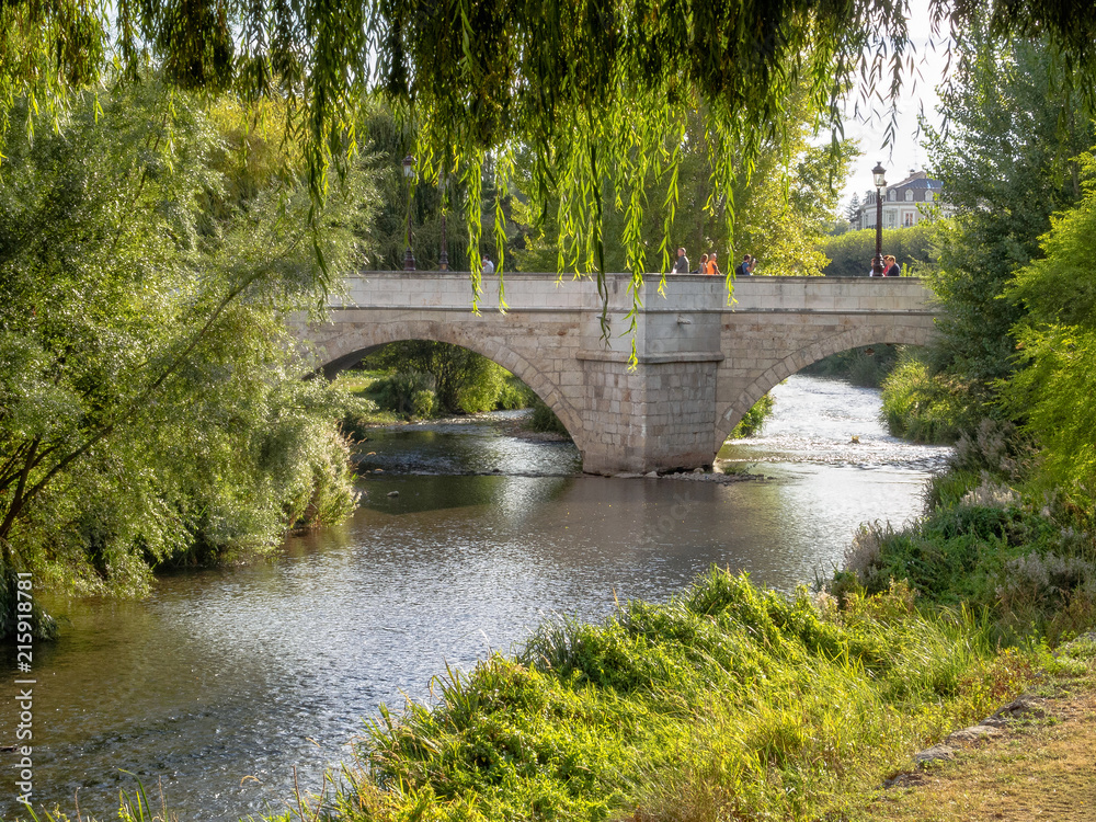 Fototapeta premium Arlanzón river and the Santa Maria bridge - Burgos, Castile and Leon, Spain