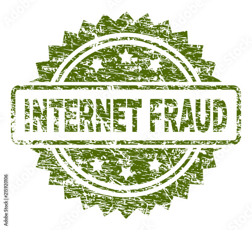 INTERNET FRAUD stamp seal watermark with rubber print style. Green vector rubber print of INTERNET FRAUD title with unclean texture.