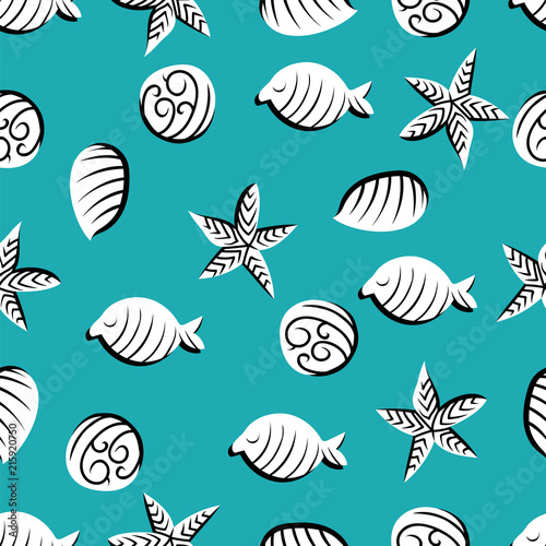 marine life on a blue background. seamless pattern