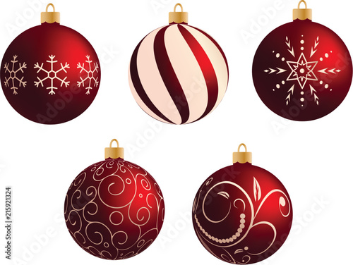 Set of red decorative Christmas balls.