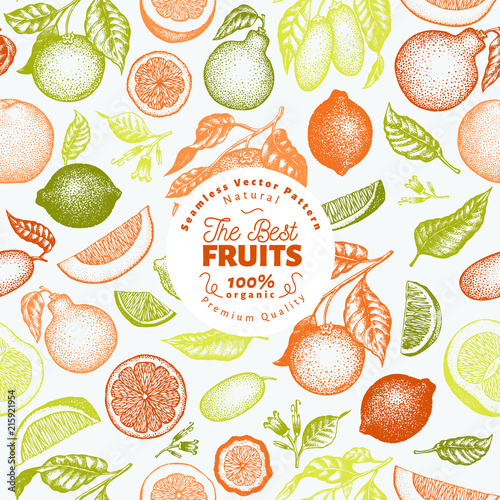 Obraz na plátne Citrus fruits seamless pattern