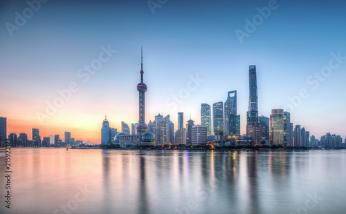 Sunrise over Pudong skyline in shanghai china