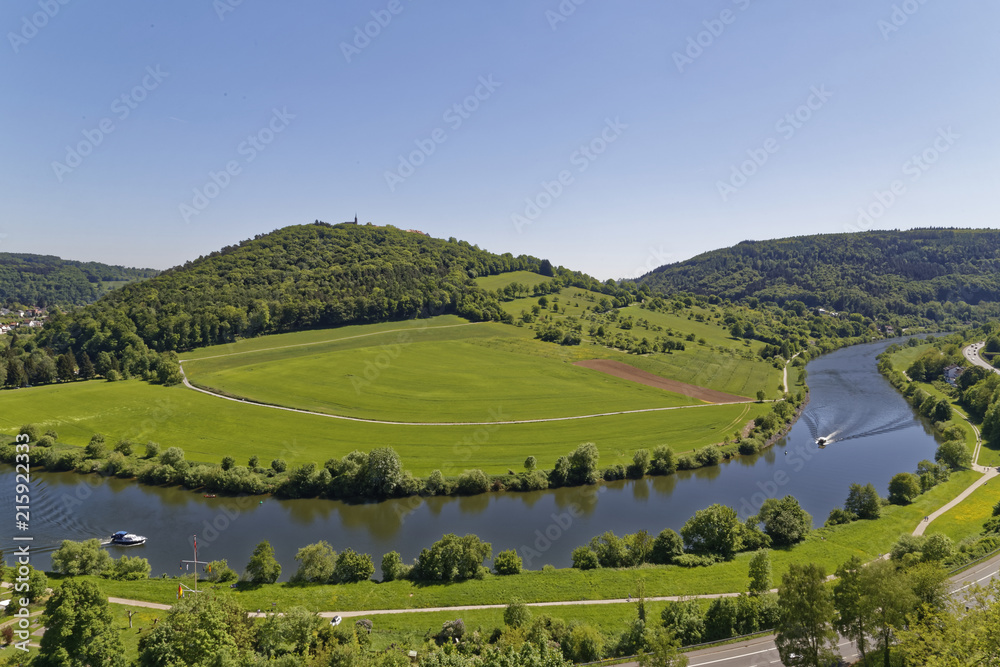 Obraz premium beautiful river Neckar in Neckarsteinach and Dilsberg