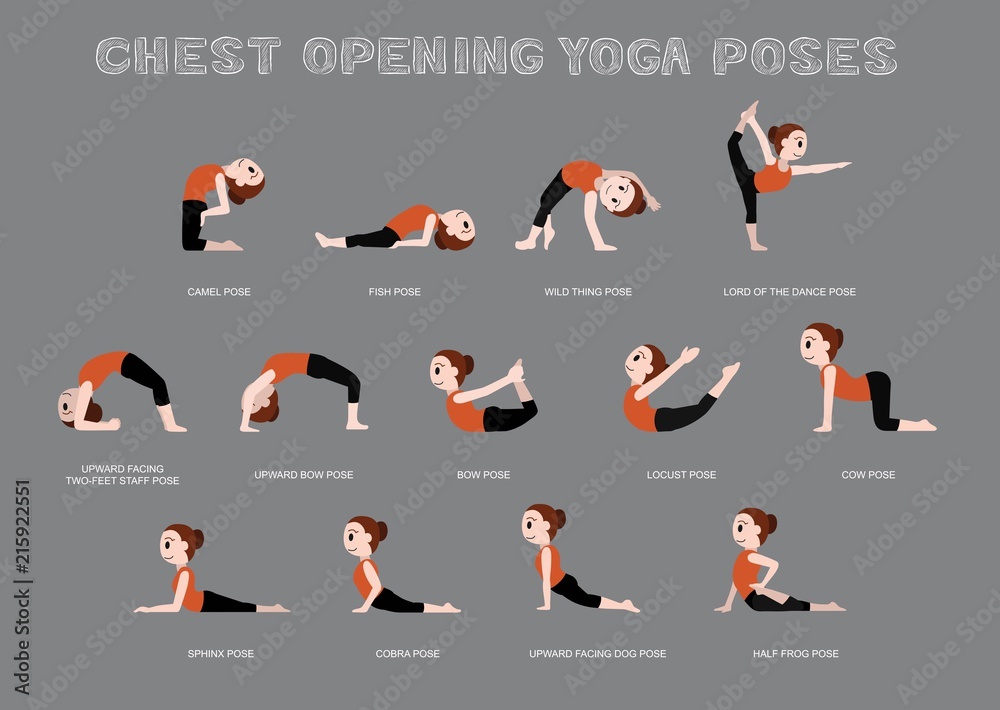 Yoga Chest Opening Poses Vector Illustration Stock Vector | Adobe Stock