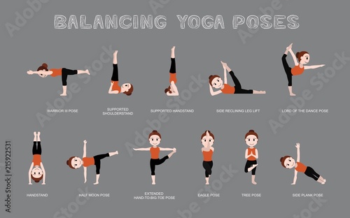 Yoga Balancing Poses Vector Illustration