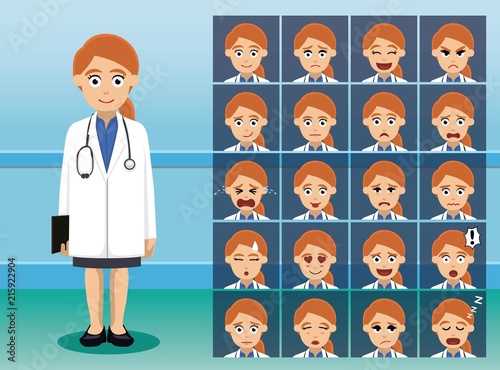 Hospital Staff Pretty Doctor Cartoon Character Emotion faces
