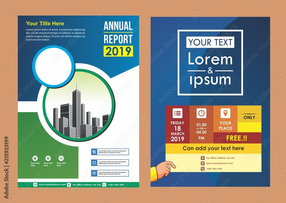 Plakat modern cover, brochure, layout for annual report with city background