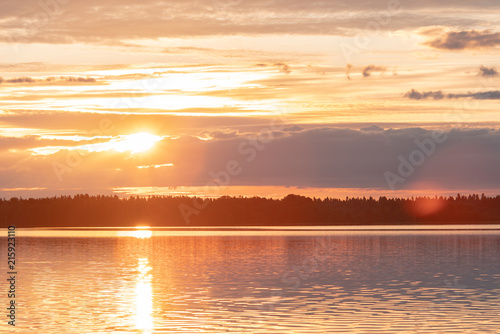 Valdai. Ecological trails of Russia. Dawn over lake Valdai