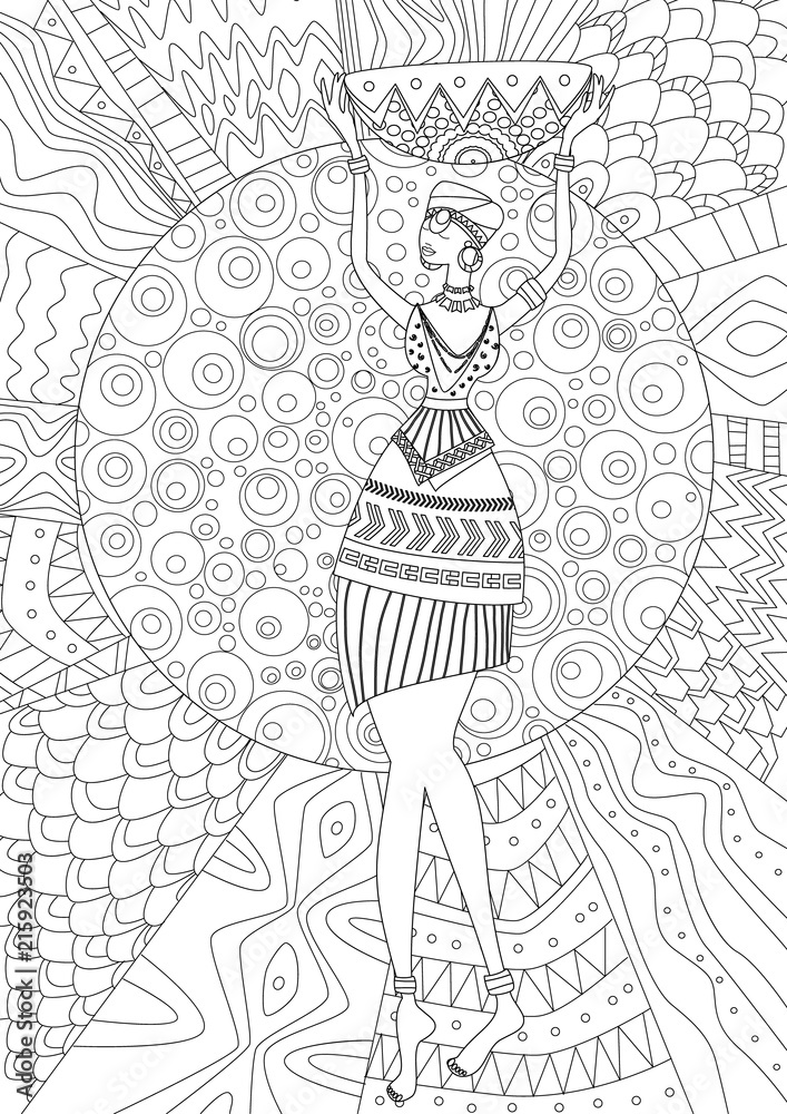 Naklejka premium fashion african woman for your coloring book