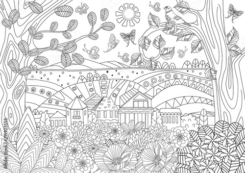 Wallpaper Mural summer rustic landscape for your coloring book Torontodigital.ca