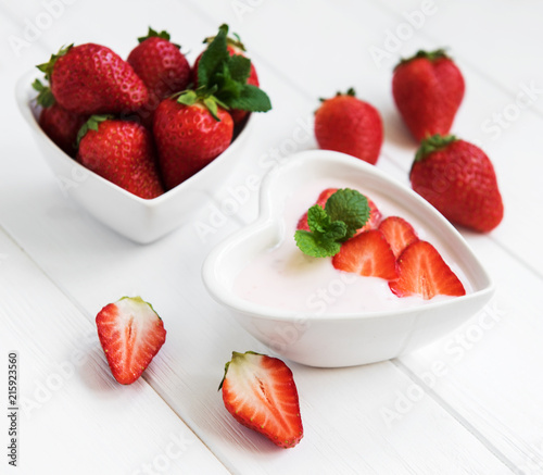 Bowl with strawberry yogurt