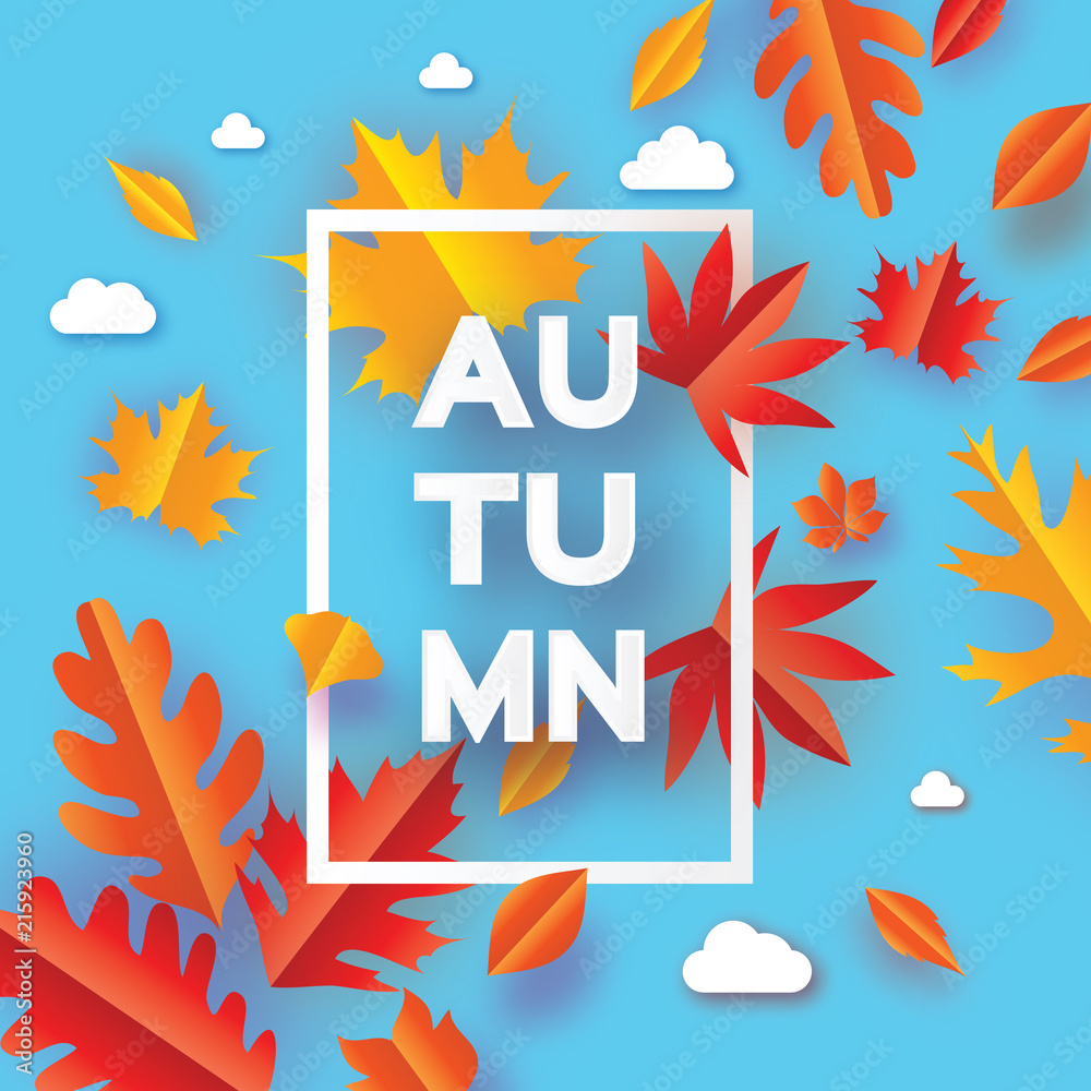 Beautiful Autumn in paper cut style. Origami leaves. Hello Autumn. September. October. Rectangle frame for text. Origami Foliage. Maple, oak. Fall. Poster template Cloud Beautiful Autumn in paper cut style. Origami leaves. Hello Autumn. September. October. Rectangle frame for text. Origami Foliage. Maple, oak. Fall. Poster template Cloud