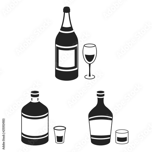 Types of alcohol black icons in set collection for design. Alcohol in bottles vector symbol stock web illustration.