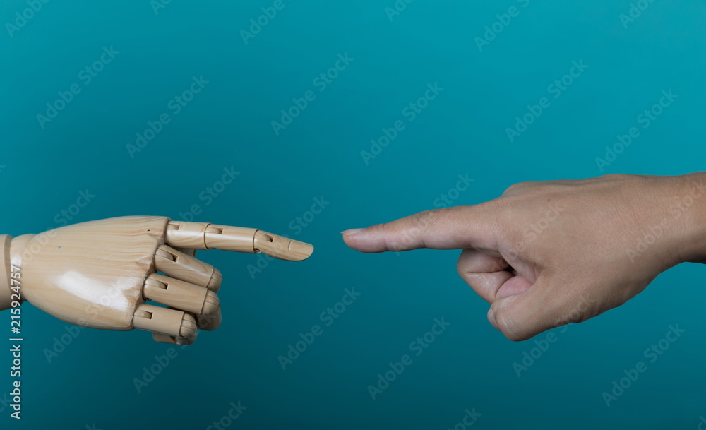 Fototapeta premium Closeup of male hand pointing. Isolated on light background