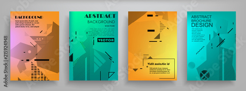 Covers templates set with graphic geometric elements. Applicable for brochures, posters, covers and banners. Vector illustrations.