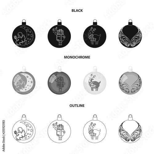 New Year Toys black,monochrome,outline icons in set collection for design.Christmas balls for a treevector symbol stock web illustration. photo