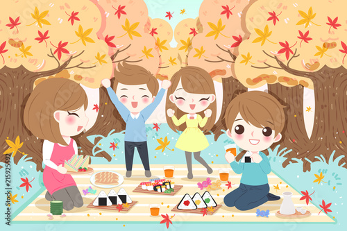 family at picnic with maple