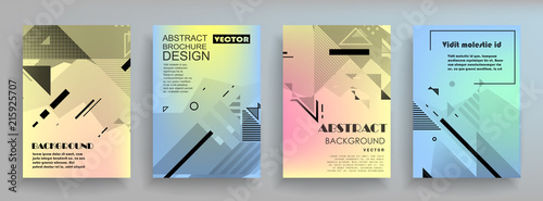 Covers templates set with graphic geometric elements. Applicable for brochures, posters, covers and banners. Vector illustrations.