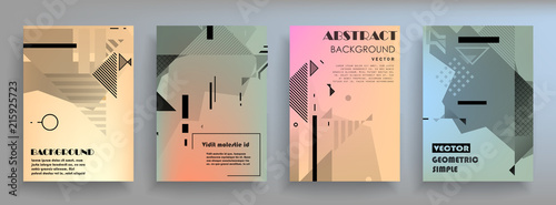 Covers templates set with graphic geometric elements. Applicable for brochures, posters, covers and banners. Vector illustrations.