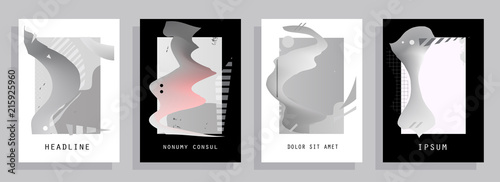 Covers templates set with graphic geometric elements. Applicable for brochures, posters, covers and banners. Vector illustrations.