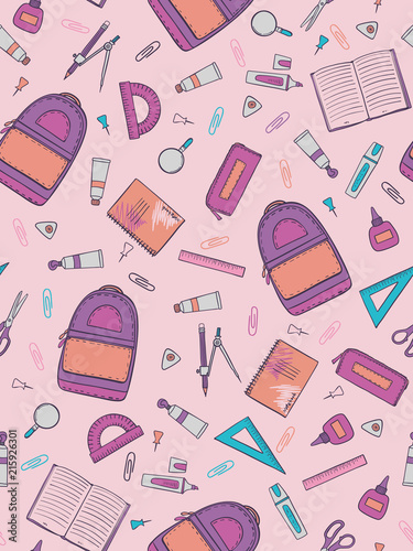 vector illustration of school pattern design with hand-drawn stationery